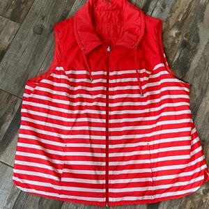 Reversable Women’s Plus Size Vest Front Pockets. Coral and White Stripes/Coral